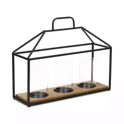 Lanterns>Kirklands Home Three Glass Inserts Black Metal Lantern