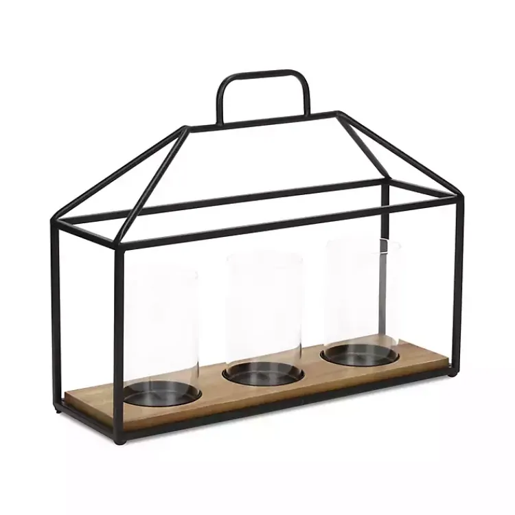 Lanterns>Kirklands Home Three Glass Inserts Black Metal Lantern