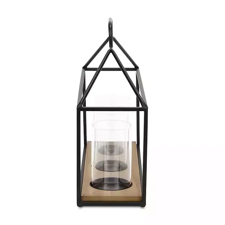 Lanterns>Kirklands Home Three Glass Inserts Black Metal Lantern