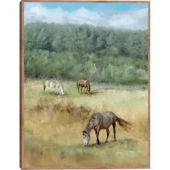 Kirklands Home Three Grazing Horses Framed Canvas Art Print