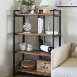 Kirklands Home 4-Tier Black Metal Frame Shelf Brown Best