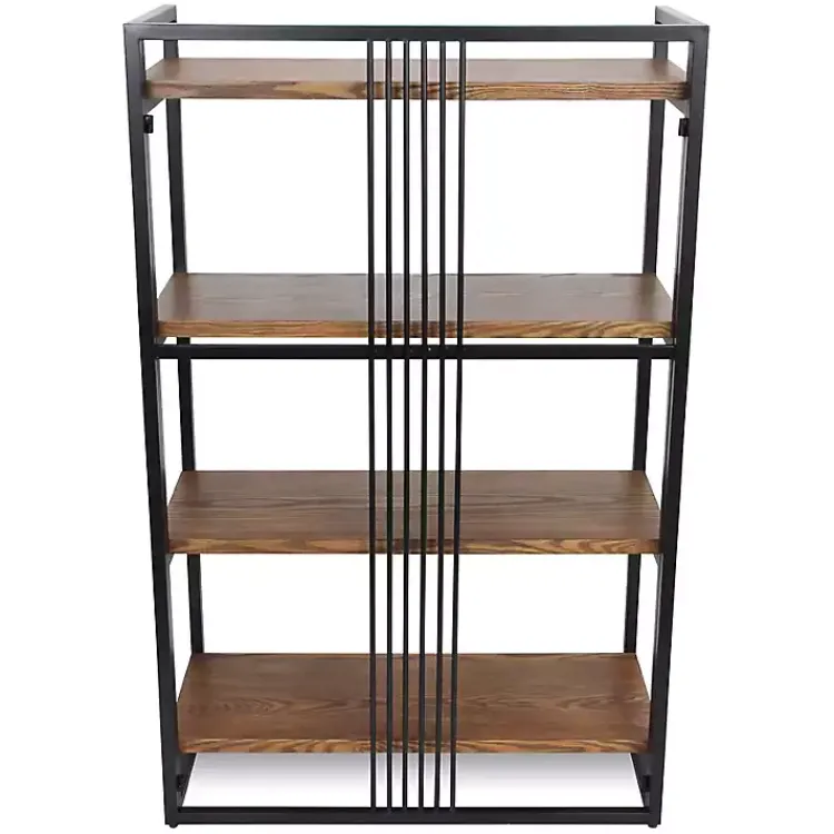 Kirklands Home 4-Tier Black Metal Frame Shelf Brown Best