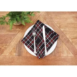 Christmas Dining & Entertaining>Kirklands Home Tinsel Black Plaid Napkins, Set of 6
