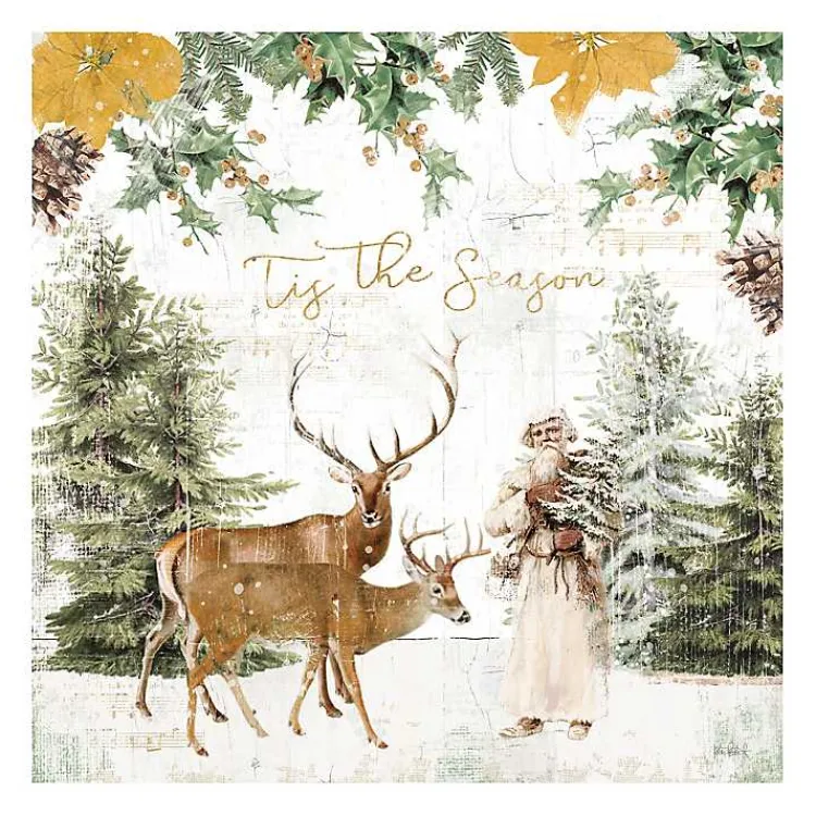 Christmas Art & Wall Decor>Kirklands Home Tis The Season Santa and Reindeer Canvas Art Print White