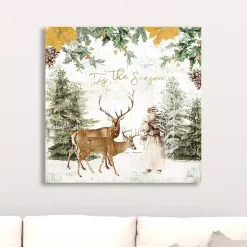 Christmas Art & Wall Decor>Kirklands Home Tis The Season Santa and Reindeer Canvas Art Print White