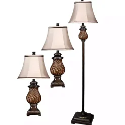 Kirklands Home Toffee Twist Floor and Table Lamps, Set of 3 Ivory New
