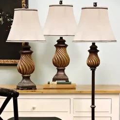 Kirklands Home Toffee Twist Floor and Table Lamps, Set of 3 Ivory New