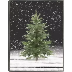 Christmas Art & Wall Decor>Kirklands Home Tree With Snow Fall Christmas Wall Plaque Green