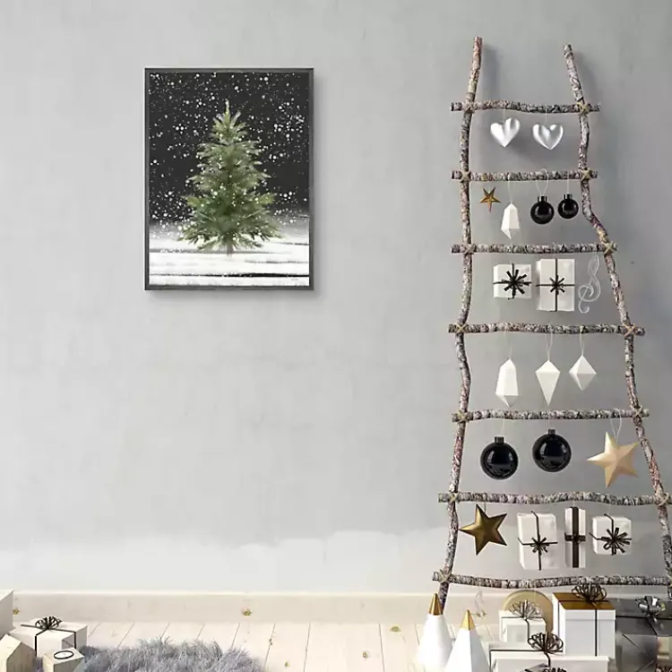 Christmas Art & Wall Decor>Kirklands Home Tree With Snow Fall Christmas Wall Plaque Green