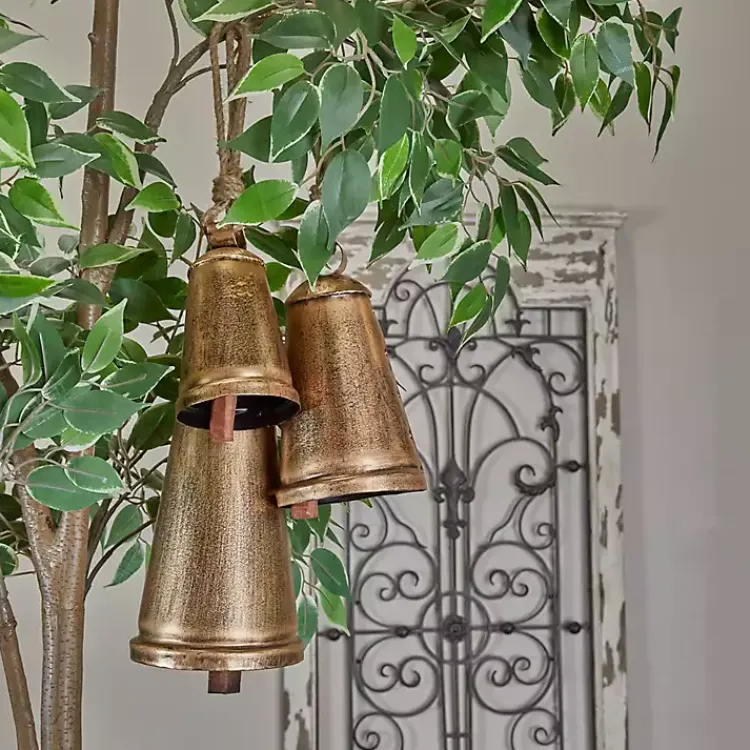 Decorative Accents>Kirklands Home Triangular Aged Hanging Bells, Set of 3 Gold