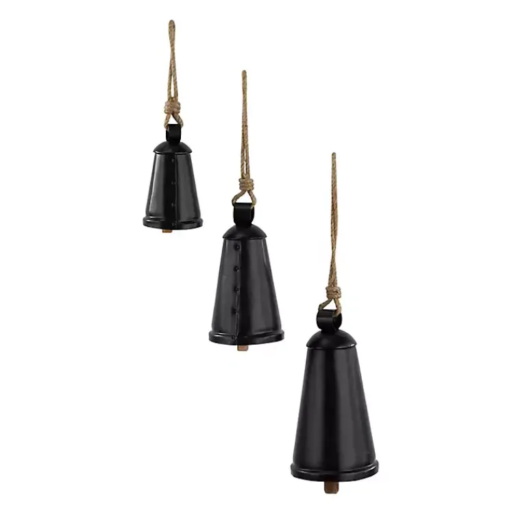 Decorative Accents>Kirklands Home Triangular Iron Hanging Bells, Set of 3 Black