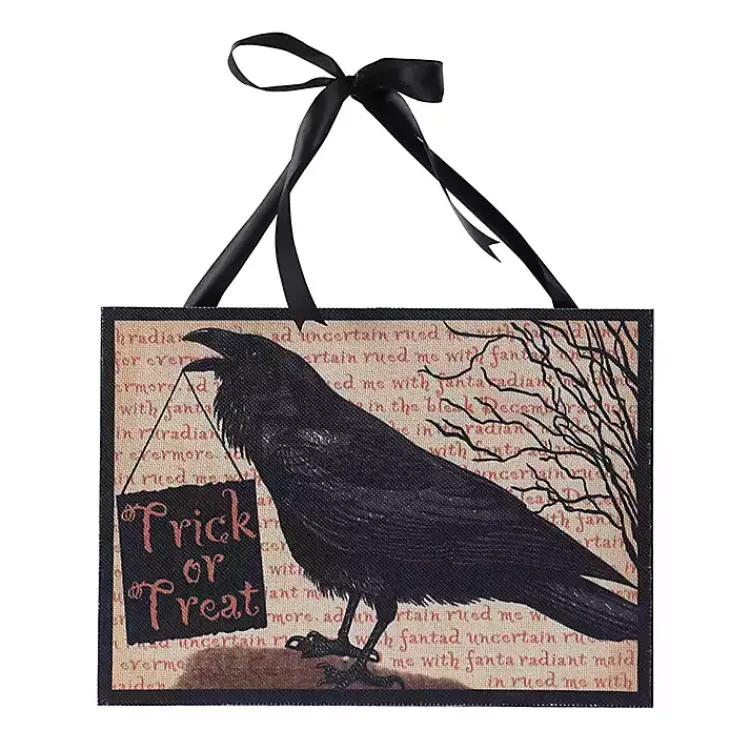 Halloween>Kirklands Home Trick or Treat Crow Spooky Wall Plaque with Ribbon