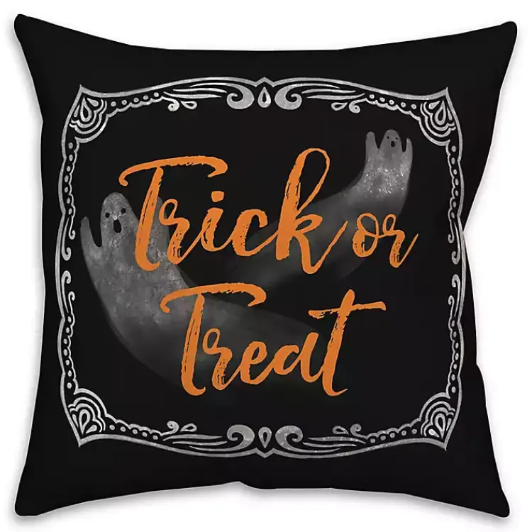 Halloween>Kirklands Home Trick or Treat Double Sided Outdoor Pillow Black