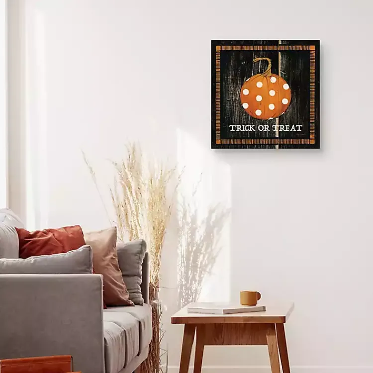 Halloween>Kirklands Home Trick or Treat Polka Dot Pumpkin Canvas Art Print