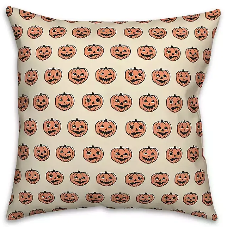 Halloween>Kirklands Home Trick or Treat Pumpkins Pattern Throw Pillow Orange