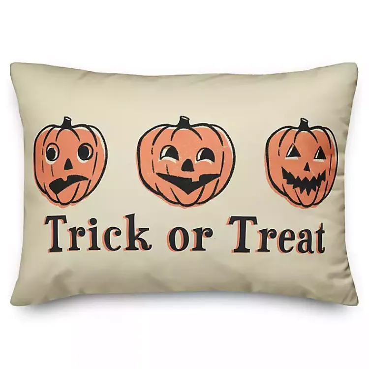 Halloween>Kirklands Home Trick or Treat Pumpkins Throw Pillow Ivory