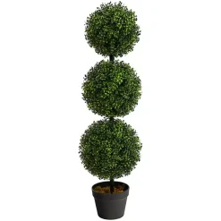 Trees & Topiaries>Kirklands Home Triple-Ball Boxwood Topiary in Black Planter
