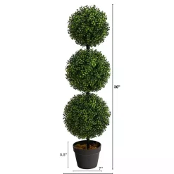Trees & Topiaries>Kirklands Home Triple-Ball Boxwood Topiary in Black Planter