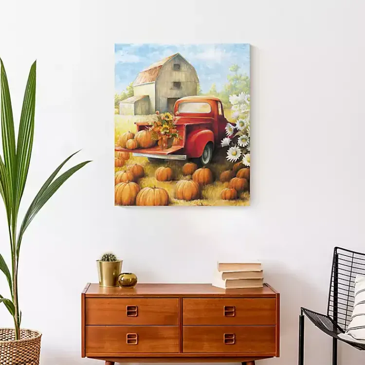 Fall>Kirklands Home Truck in a Pumpkin Patch Canvas Art Print