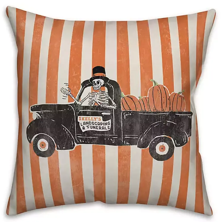 Halloween>Kirklands Home Truck Retro with Stripes Throw Pillow Orange