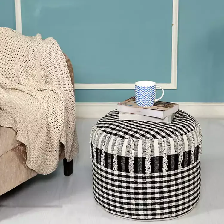 Poufs & Floor Cushions>Kirklands Home Tufted Black Mini Check Pouf
