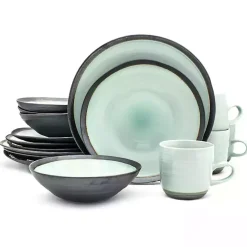 Kirklands Home Turquoise and Black Ceramic 16-pc. Dinnerware Set Outlet