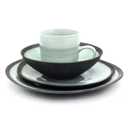 Kirklands Home Turquoise and Black Ceramic 16-pc. Dinnerware Set Outlet