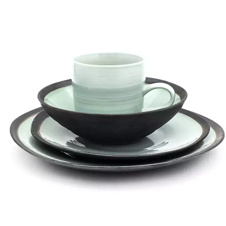 Kirklands Home Turquoise and Black Ceramic 16-pc. Dinnerware Set Outlet