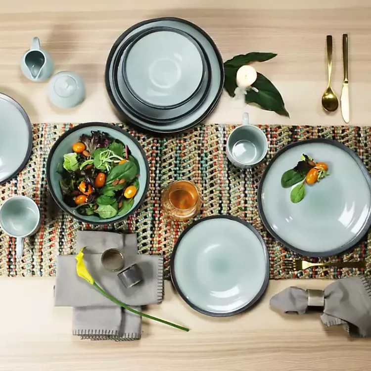 Kirklands Home Turquoise and Black Ceramic 16-pc. Dinnerware Set Outlet