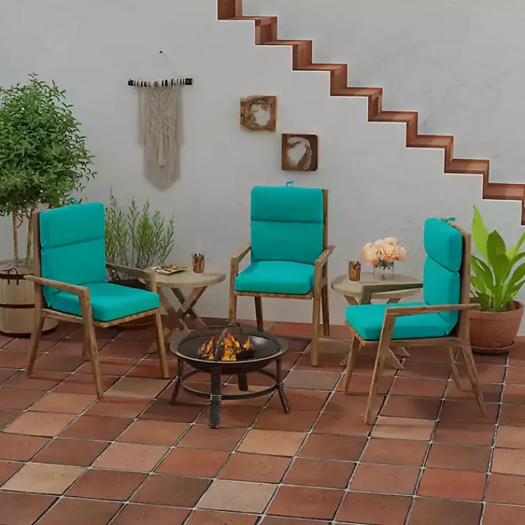 Kirklands Home Turquoise Canvas French Edge Outdoor Chair Cushion Blue