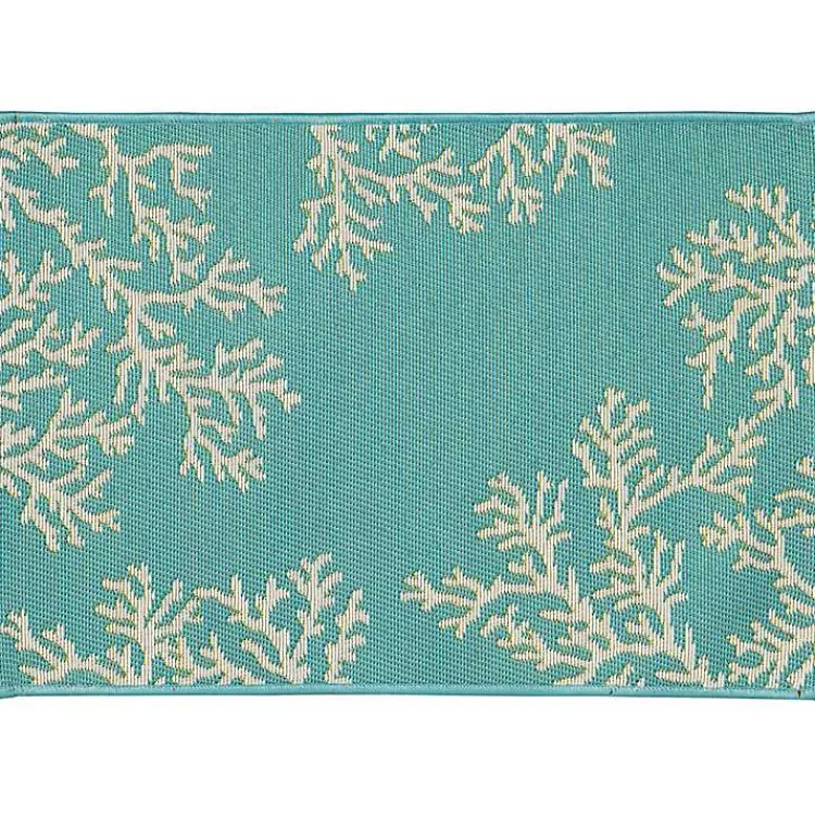 Kirklands Home Turquoise Coral Indoor/Outdoor Rug, 3x4 Hot
