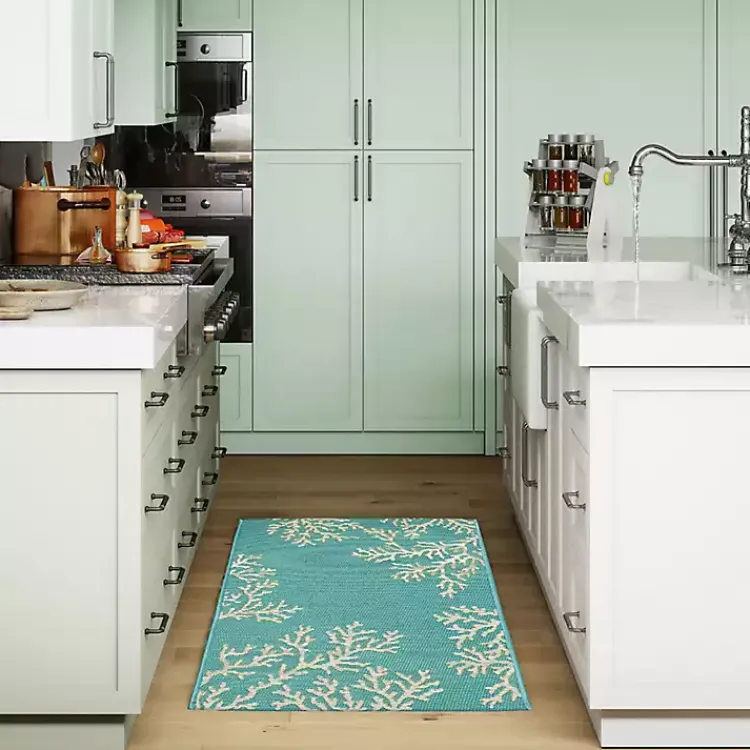 Kirklands Home Turquoise Coral Indoor/Outdoor Rug, 3x4 Hot