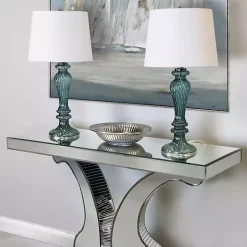 Kirklands Home Turquoise Glass Table Lamps, Set of 2 White Best