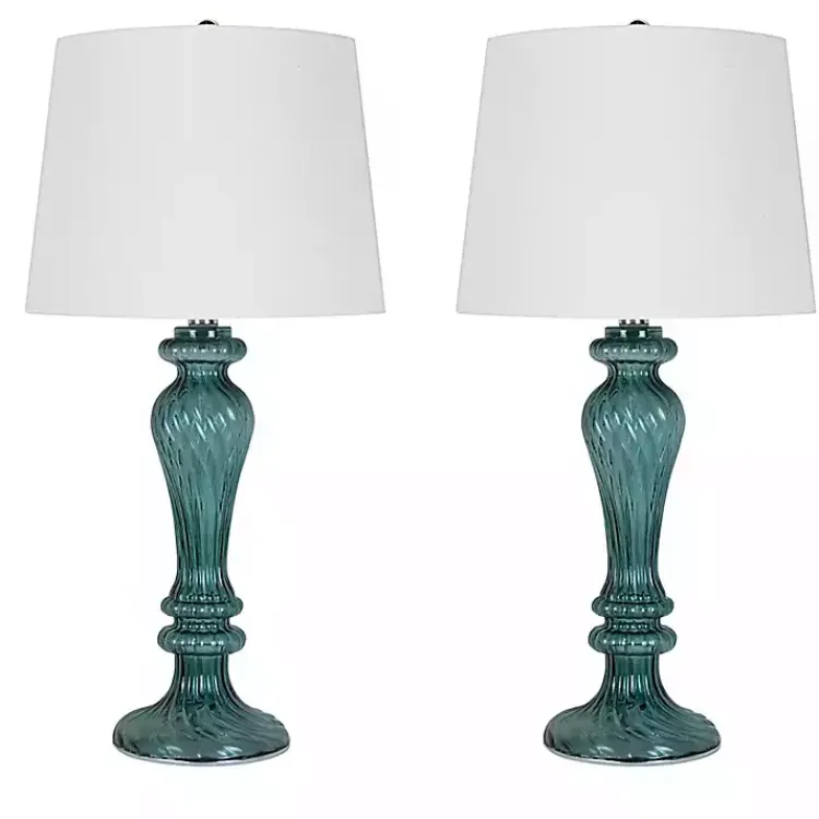 Kirklands Home Turquoise Glass Table Lamps, Set of 2 White Best