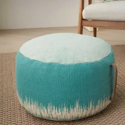 Poufs & Floor Cushions>Kirklands Home Turquoise Jagged Linear Pouf with Handle Blue