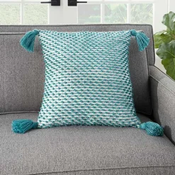 Kirklands Home Turquoise Knotted Tassel Outdoor Throw Pillow Blue Sale