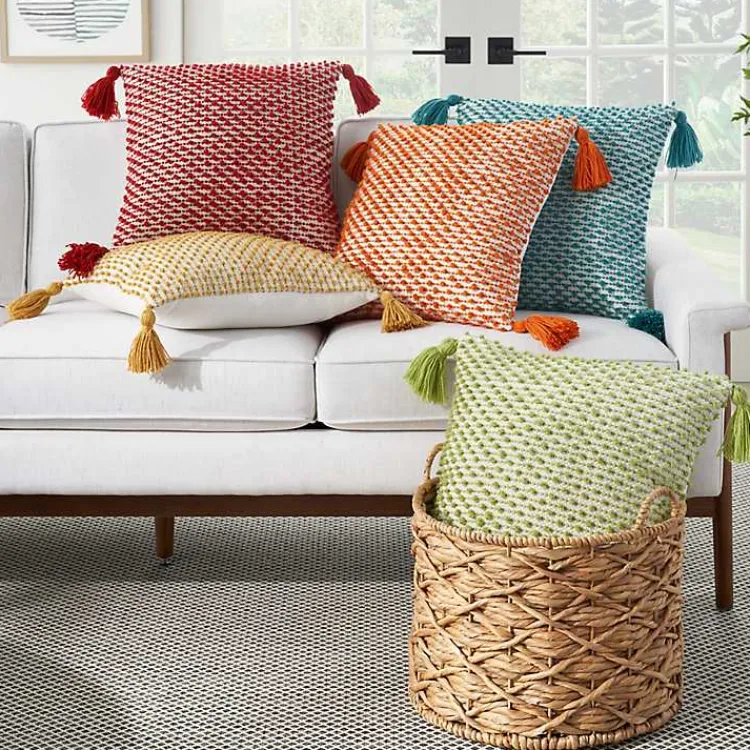 Kirklands Home Turquoise Knotted Tassel Outdoor Throw Pillow Blue Sale