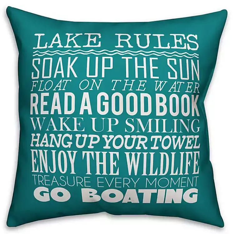 Kirklands Home Turquoise Lake Rules Outdoor Pillow Hot