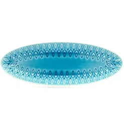 Kirklands Home Turquoise Peacock Reactive Print Oval Platter Outlet