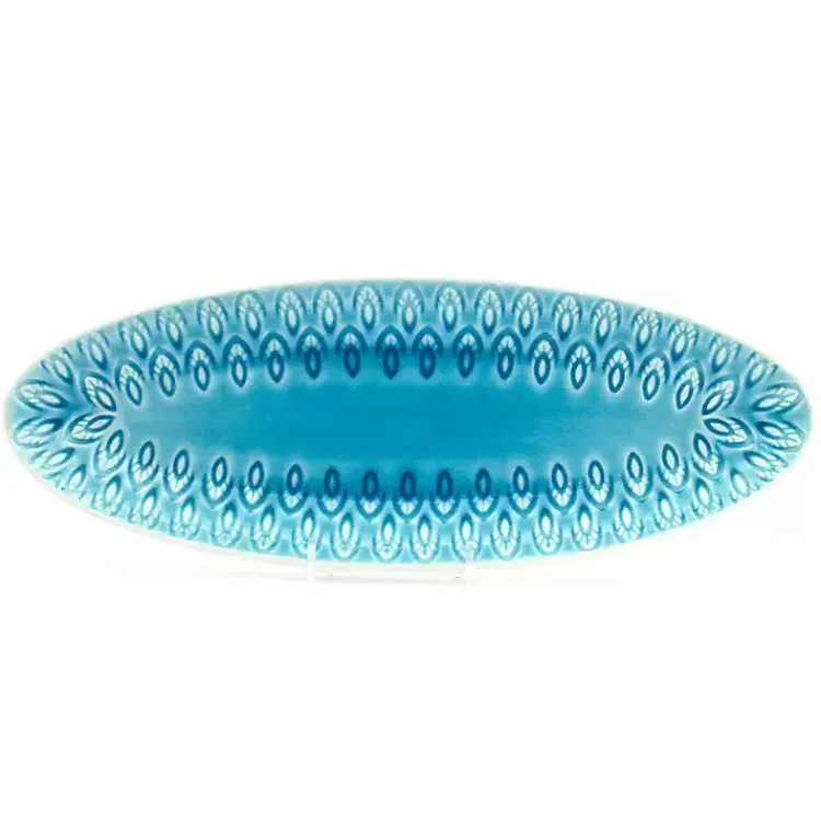 Kirklands Home Turquoise Peacock Reactive Print Oval Platter Outlet