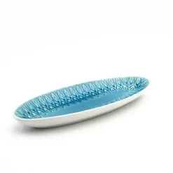 Kirklands Home Turquoise Peacock Reactive Print Oval Platter Outlet