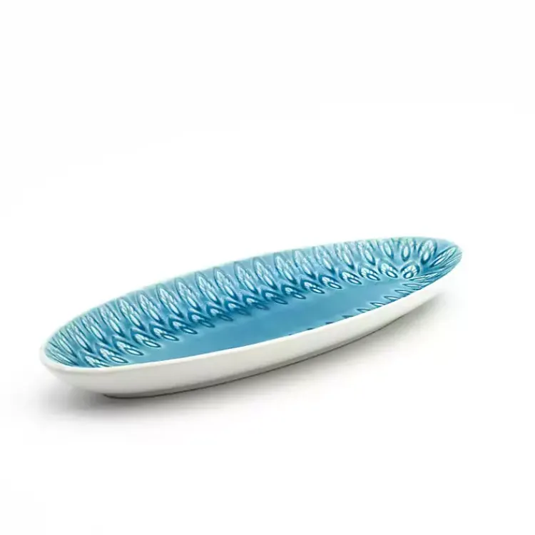 Kirklands Home Turquoise Peacock Reactive Print Oval Platter Outlet