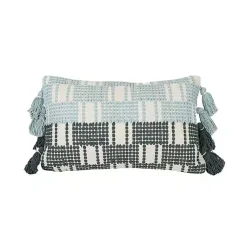 Pillows>Kirklands Home Turquoise Plaid Tassel Lumbar Pillow