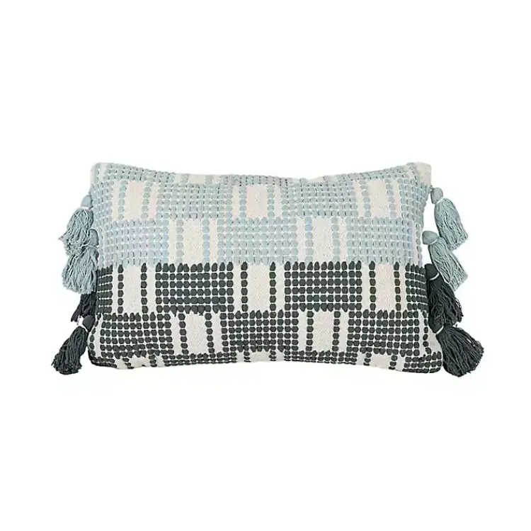Pillows>Kirklands Home Turquoise Plaid Tassel Lumbar Pillow