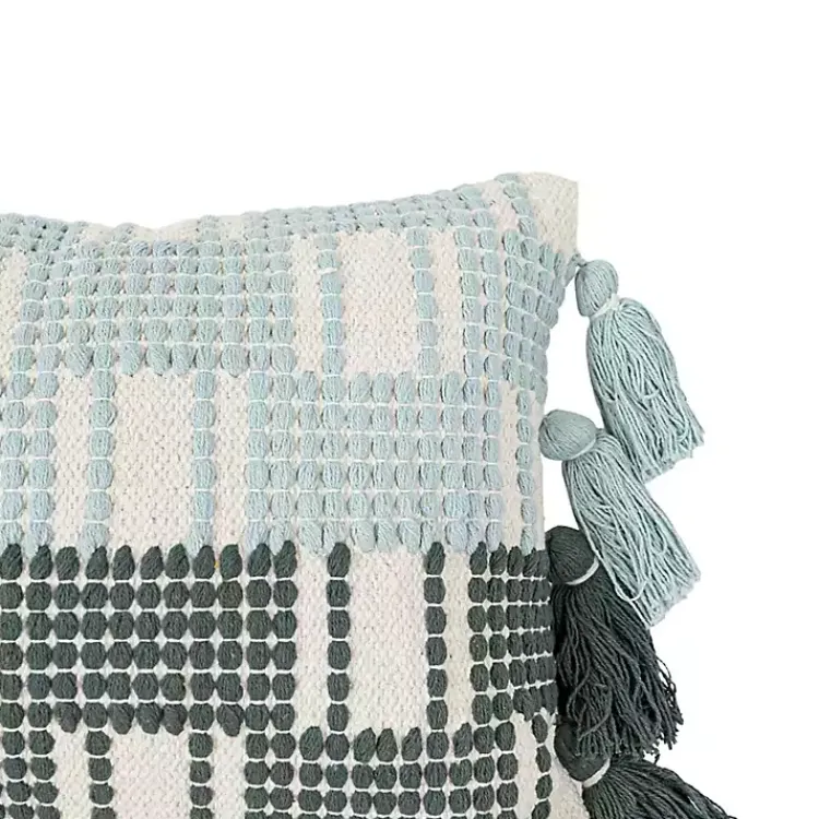 Pillows>Kirklands Home Turquoise Plaid Tassel Lumbar Pillow