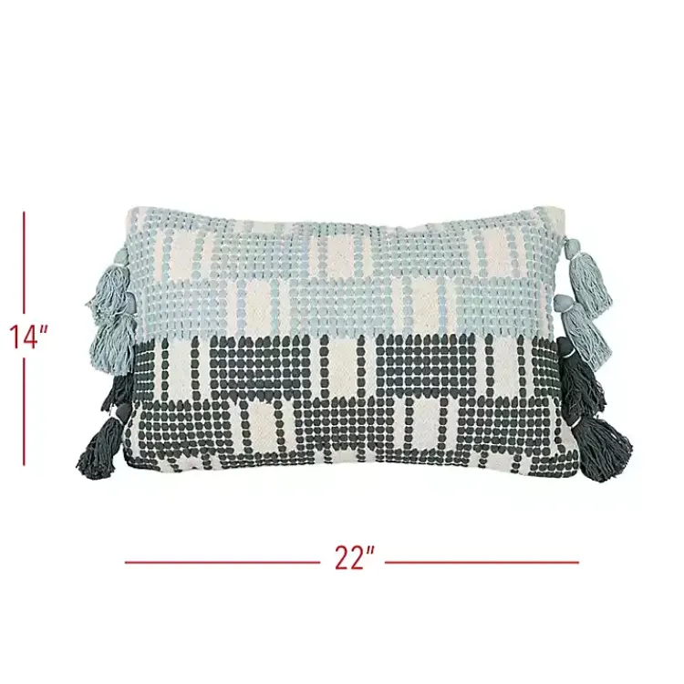 Pillows>Kirklands Home Turquoise Plaid Tassel Lumbar Pillow