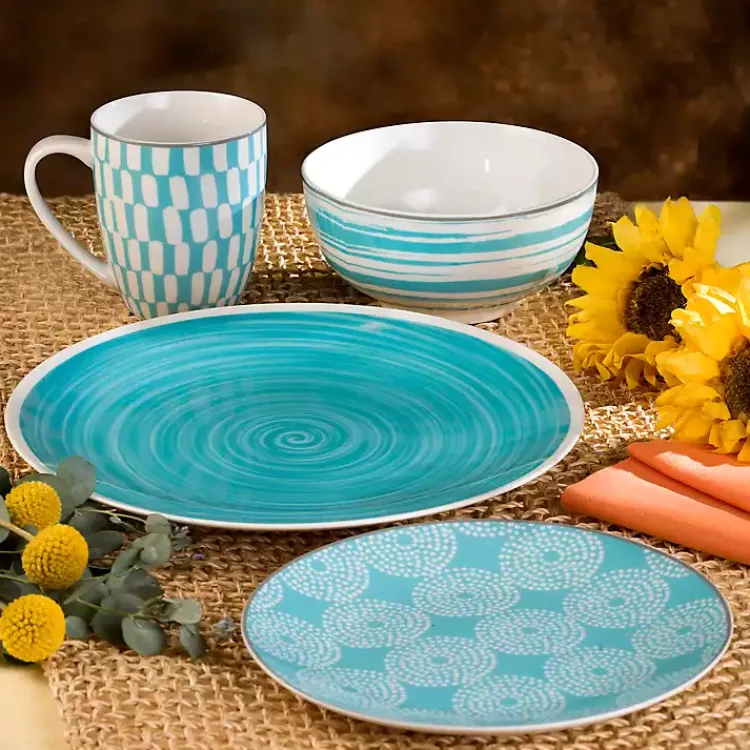 Kirklands Home Turquoise Stoneware 16-pc. Dinnerware Set Blue Outlet