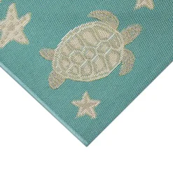 Kirklands Home Turquoise Turtles Indoor/Outdoor Rug, 2x3
