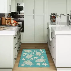 Kirklands Home Turquoise Turtles Indoor/Outdoor Rug, 2x3