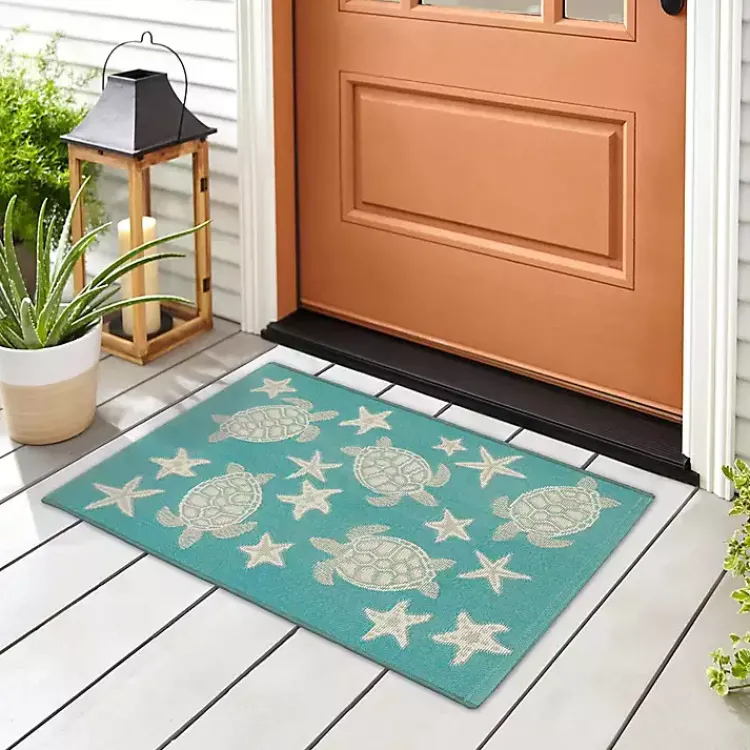 Kirklands Home Turquoise Turtles Indoor/Outdoor Rug, 3x4 Clearance